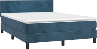 vidaXL Cama Box Spring Con Colch&oacute;n Terciopelo Azul Oscuro 140x190 Cm Vidaxl