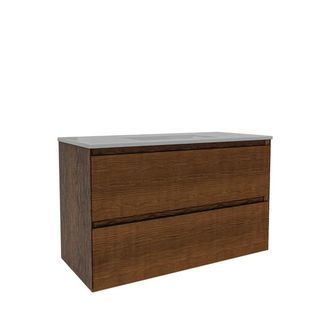 Saniclass Holz Atelier Badkamermeubelset - 100x45x60cm - keramische wastafel wit - 1 wasbak - zonder kraangaten - 2 lades - Walnut pure