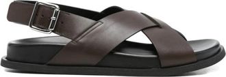 Guglielmo Rotta Twill Ranch Platte Sandaal - Dames - Sandalen - Bruin - 38 EU - Leer - Schoenen