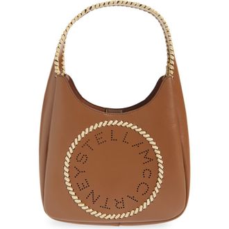 Stella McCartney Small Raffia Trim Hobo Bag in Tan at Nordstrom