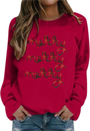 Generic Womens Christmas Jumpers Funny Xmas Jumper Oversized Sweatshirts Merry Sweatshirt Tunic Tops Casual Sweater Crew Neck Loose Blouses Festival Outfit Re