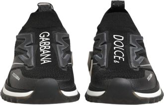 Dolce & Gabbana Womens Black White Sorrento Slip-On Logo Sneakers Shoes Polyester Viscose