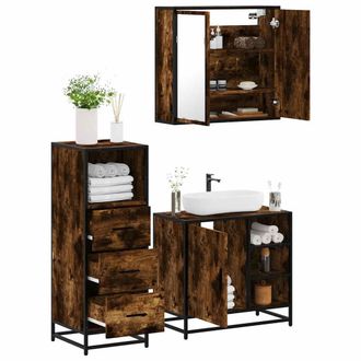 Berkfield Home 3 Piece Bathroom Furniture Set Smoked Oak Engineered Wood in Brown