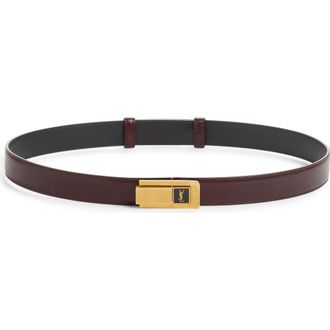 Saint Laurent Charniere Logo Buckle Leather Belt in Hot Wine at Nordstrom, Size 100