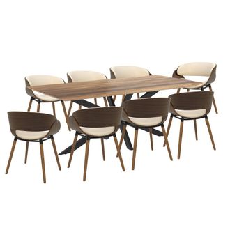 Rendez-Vous D&eacute;co Mesa y sillas para 8 personas de cuero sint&eacute;tico beige y madera