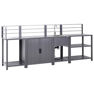 Beliani Conjunto De Cocina Exterior De 4 Piezas Armario De Aluminio Isla De Cocina Fregadero Gris Viggiano