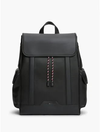 Tommy Hilfiger Mens Textured Flap Backpack - Black