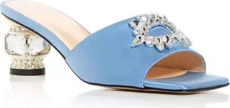 Nalebe Womens Aurum Embellished Slide Sandals In Satin Blue