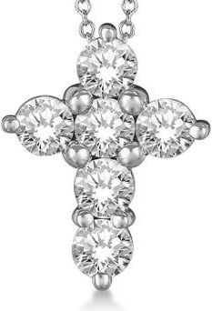 Allurez Prong Set Round Diamond Cross Pendant Necklace 14k White Gold (3.00ct)