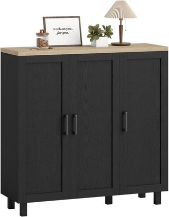 HOMCOM Homcom Aparador Estrecho De 3 Puertas, Aparador De Sal&oacute;n Con Estantes Ajustables, Para Cocina, Entrada, Comedor, Dormitorio, Negro, 90x30x90 Cm