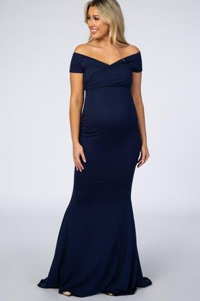 Pinkblush Off Shoulder Wrap Maternity Photoshoot Gown/Dress in Blue at Nordstrom, Size X-Large
