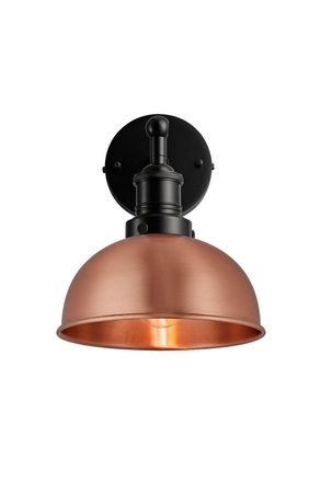 Industville Brooklyn Dome Wall Light, 8 Inch, Copper, Black Holder in Copper