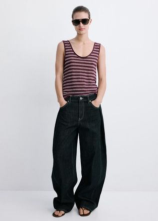 Mango Top righe lino granato - Donna - XXS - MANGO