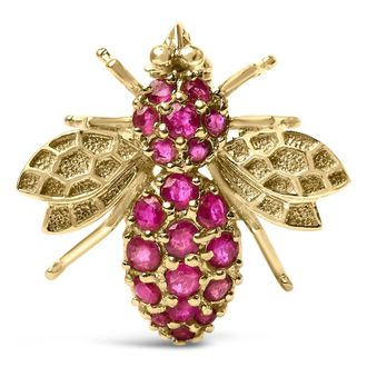 House of Brilliance 14K Yellow Gold Red Ruby Bee Brooch Pin