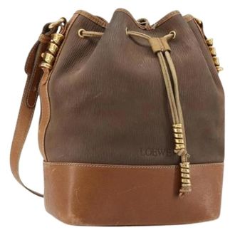 Loewe Pre-owned Bucket Bags, female, Brown, Size: ONE SIZE Pre-owned Suede Shoulder Bag