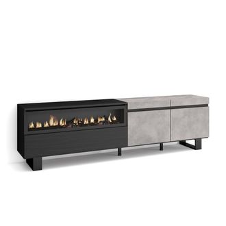 Skraut Home Skraut Home - Mueble Tv, Televisi&oacute;n, Muebles De Sal&oacute;n, Almacenaje, 200x57x35cm, Para Tv Hasta 80, Chimenea El&eacute;ctrica, Dise&ntilde;o Industrial, Estilo Modern