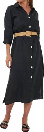Esqualo Belt Linen Dress In Black