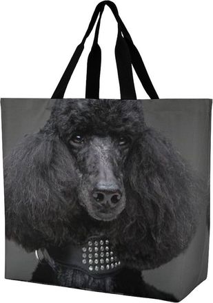 Generic SJOAOAA Unisex Shopping Bag Cute Black Poodle Reusable Foldable Tote with Inner Pocket Large Capacity Shoulder Tote Grocery Bags Handbag