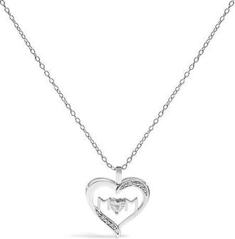 House of Brilliance Silver Diamond Accent MOM in Heart Pendant Necklace Inches in White at Nordstrom