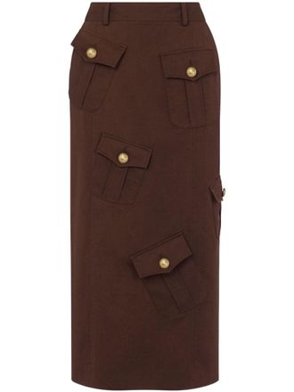 Moschino pockets cotton-wool blend skirt - Brown