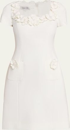 Teri Jon Floral Applique Crepe Mini Dress