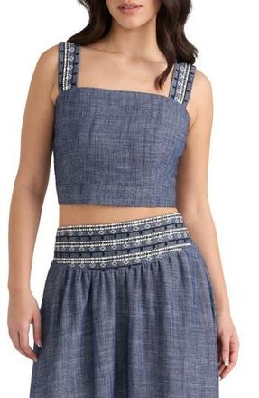 NVLT Embroidered Crop Top in Denim Blue at Nordstrom Rack, Size X-Large