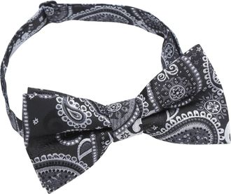 DQT Paisley Bohemian Floral Wedding Pre-Tied Bow Tie for Men - Black & Silver