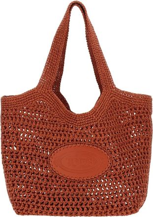 Tod's Tods, Tote Bags, female, Red, Size: ONE SIZE Raffia Crochet Tote