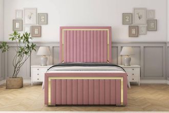 Sloomy Boston Gold Plush Bed Frame With 50 Upholstered Headboard in Pink | Size: Super King