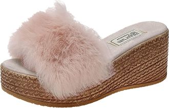 Generic Womens Mules with Heel Platform Sandals Plush Slippers Peep Toe Summer Shoes Slippers Wedge Heel Pumps Slippers Slides Beach Shoes Sandals Summer Wedg