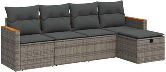 vidaXL Juego De Sof&aacute;s Jard&iacute;n Con Cojines 5 Pzas Rat&aacute;n Sint&eacute;tico Gris Vidaxl