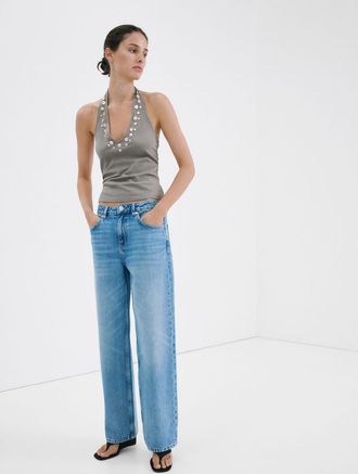 Mango Top halter bottoni decorativi grigio - Donna - XS - MANGO