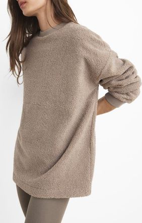 Mango High Pile Fleece Lounge Top in Medium Brown at Nordstrom, Size Small