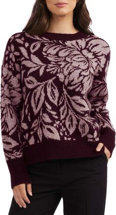 Ellen Tracy Floral Jacquard Sweater in Wine Tasting at Nordstrom Rack, Size X-Small