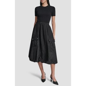 DKNY Mixed Media Cargo Pocket Midi Dress in Black at Nordstrom, Size Xx-Small