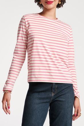 Frances Valentine Long Sleeve Striped Tee Shirt in Oyster/pink at Nordstrom, Size X-Large