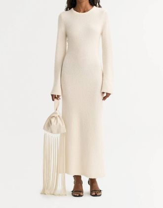 Soft Goat Boucle Long Sleeve Dress In Feather White