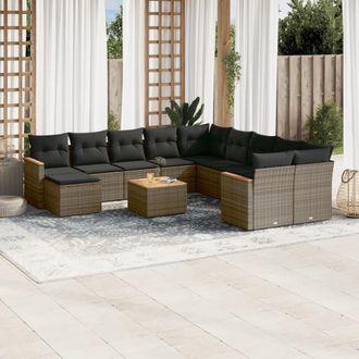 vidaXL Set De Sof&aacute;s De Jard&iacute;n 12 Pzas Con Cojines Rat&aacute;n Sint&eacute;tico Gris Vidaxl