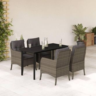 vidaXL Set Comedor De Jard&iacute;n 5 Piezas Con Cojines Rat&aacute;n Sint&eacute;tico Gris Vidaxl