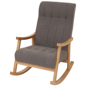 Hhg Hhg - Nunca Usado] Silla Mecedora 862, Sill&oacute;n Relax, Madera Mvg, Tejido Boucl&eacute; (450 G/m&sup2;), Gris Oscuro, Estructura Natural