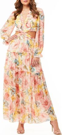 By Design France Long Sleeve Chiffon Maxi Dress in Pink Multi at Nordstrom Rack, Size X-Small