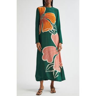Farm Rio Honolulu Flowers Long Sleeve Maxi Dress in Honolulu Flowers Green at Nordstrom Rack, Size Xx-Small