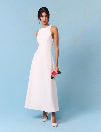 Nobody's Child Bridal Ivory Crepe Cross Back Antonia Midi Dress