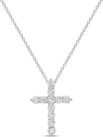 Diana M. Jewels 14kt White Gold 1.00 cts Lab Grown Round Diamond Cross Pendant