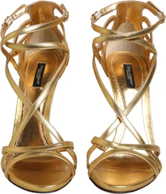 Dolce & Gabbana Gold Leather Keira Heels Sandals Womens Shoes