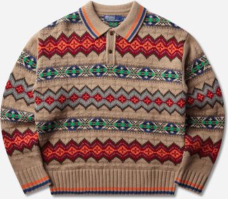 Polo Ralph Lauren Men s Fair Isle Wool-Blend Polo-Collar Sweater Tan