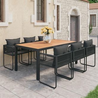 vidaXL Set De Comedor De Jard&iacute;n De 7 Piezas Pvc Rat&aacute;n Negro Y Marr&oacute;n Vidaxl