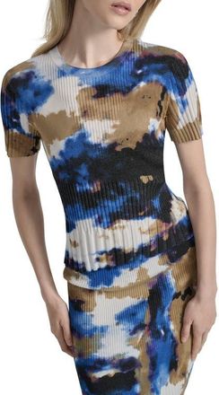 DKNY Print Mix Rib Short Sleeve Sweater in Clouded In at Nordstrom, Size Xx-Small
