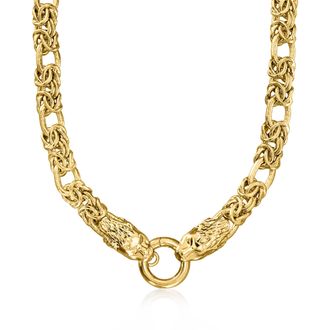 Ross-Simons Italian 14kt Yellow Gold-Plated Double Lion Head Byzantine Necklace