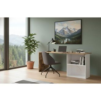 Dmora Scrivania - 2 Ripiani Supporto pc, Bianco Lucido, -, 110x50x75h cm Itaugua